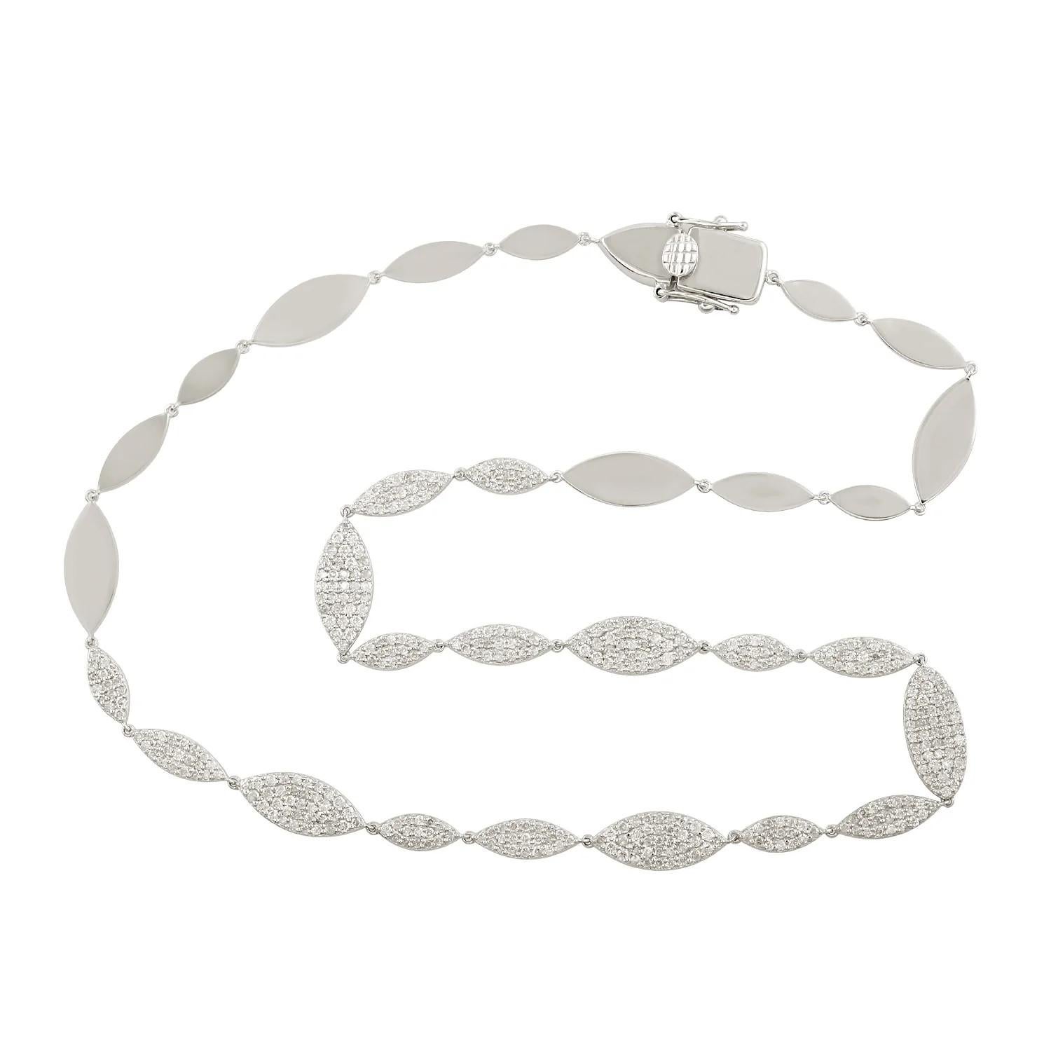 Taille mixte Collier en or blanc 14 carats avec diamants de forme marquise de 2,93 carats en vente