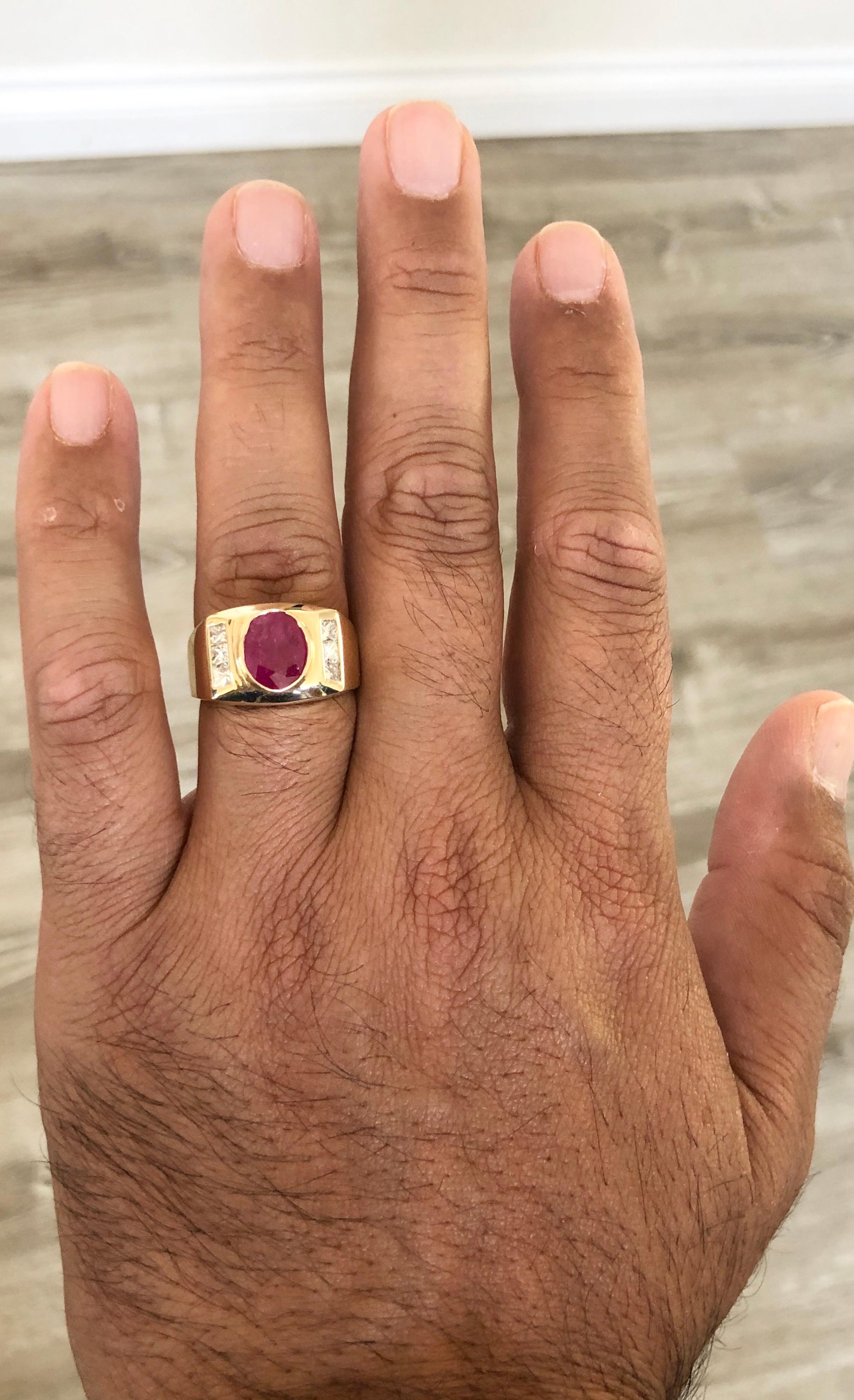 2,93 Karat Rubin-Diamant-Ring für Herren aus 14 Karat Gelbgold im Zustand „Neu“ im Angebot in Los Angeles, CA