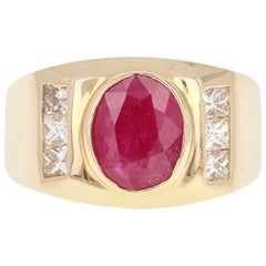2.93 Carat Men's Ruby Diamond 14 Karat Yellow Gold Ring