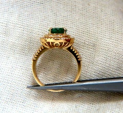 2.93 Carat Natural Emerald Diamonds Double Halo Ring 14 Karat*