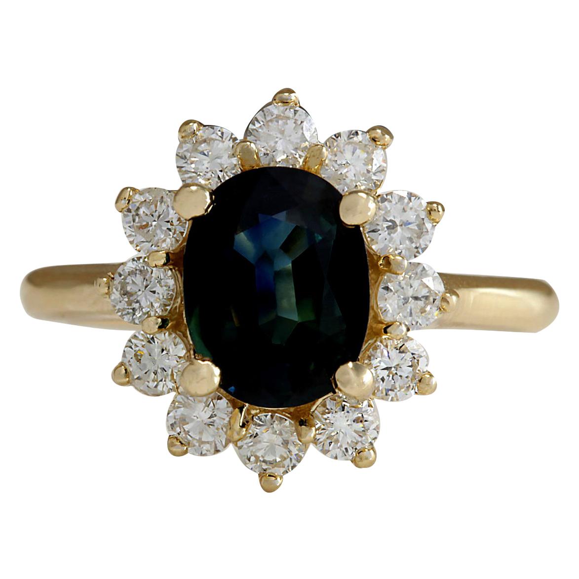 Natural Sapphire 14 Karat Yellow Gold Diamond Ring For Sale