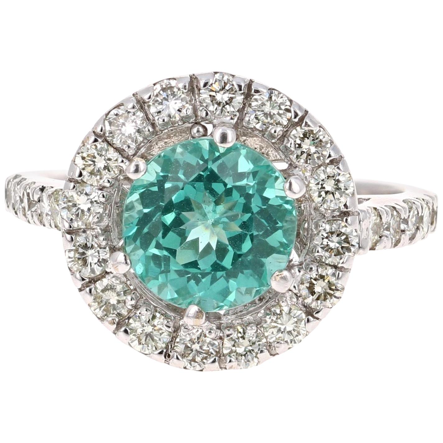 2.93 Carat Round Cut Apatite Diamond White Gold Engagement Ring For Sale