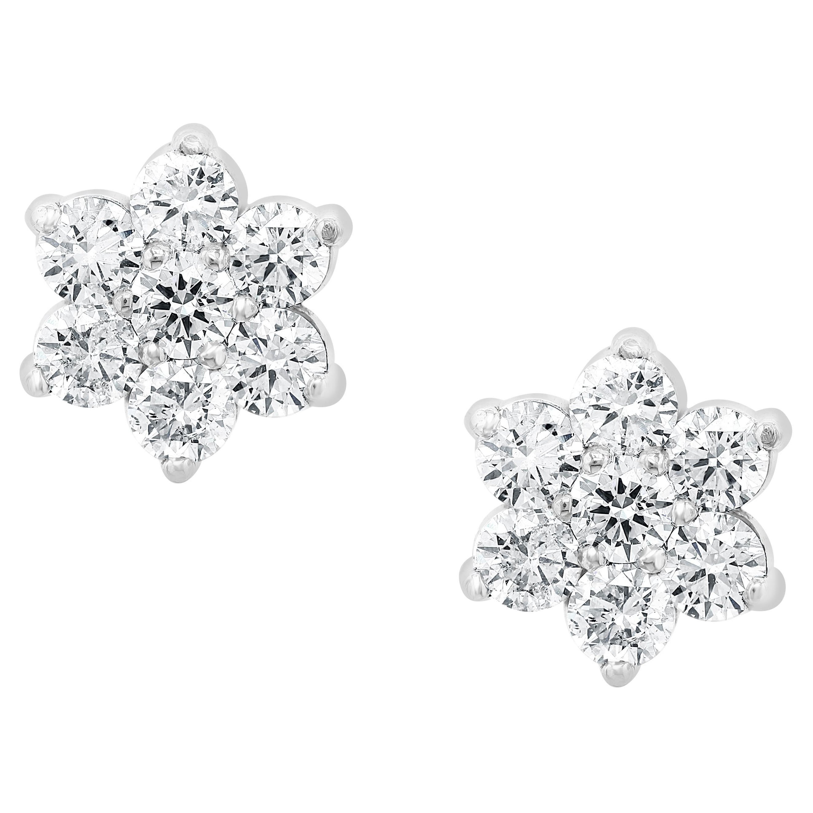 2,93 Karat runde Diamant-Cluster-Blumen-Ohrringe