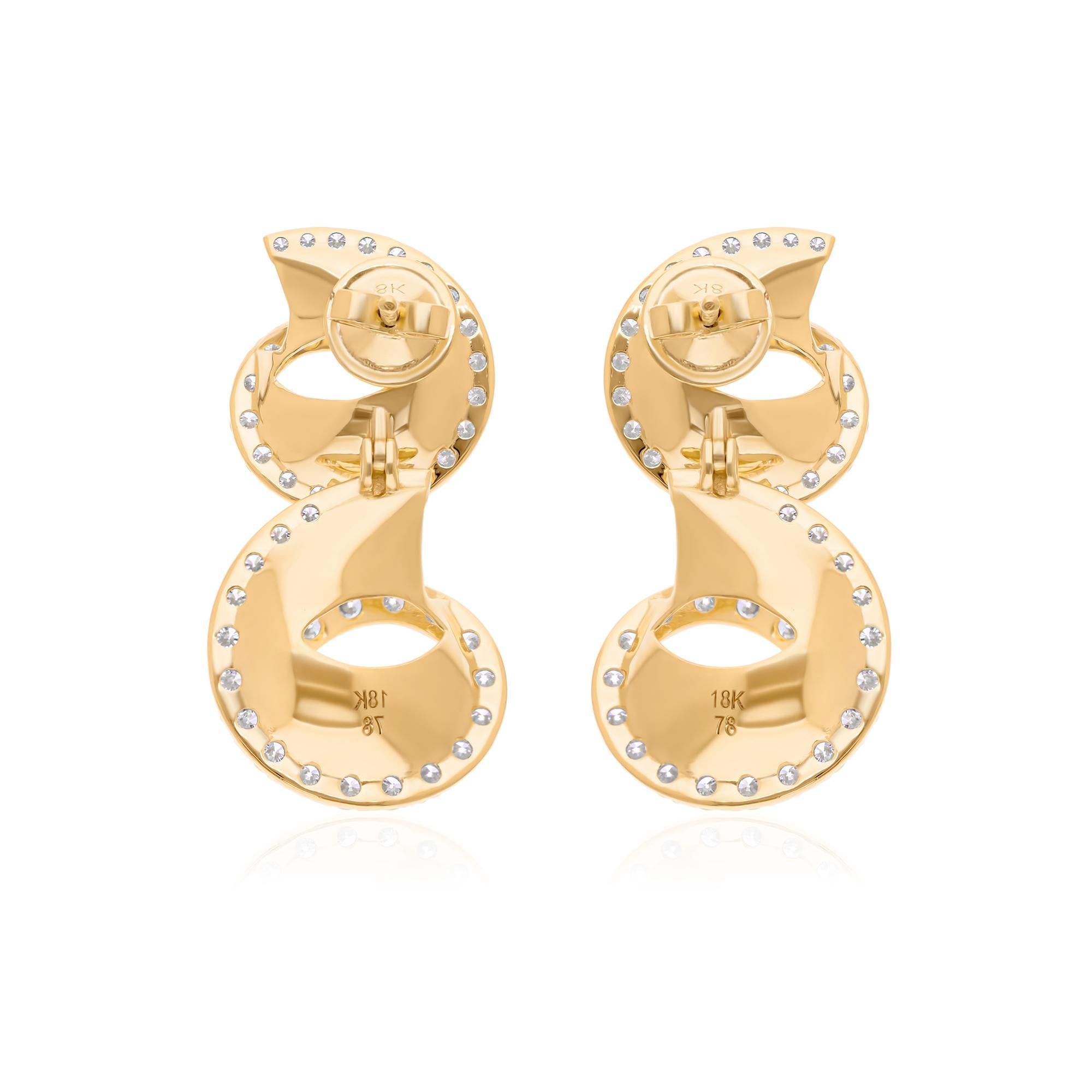 Taille ronde Boucles d'oreilles design en or jaune 18 carats avec diamants ronds de 2,93 carats SI/H en vente