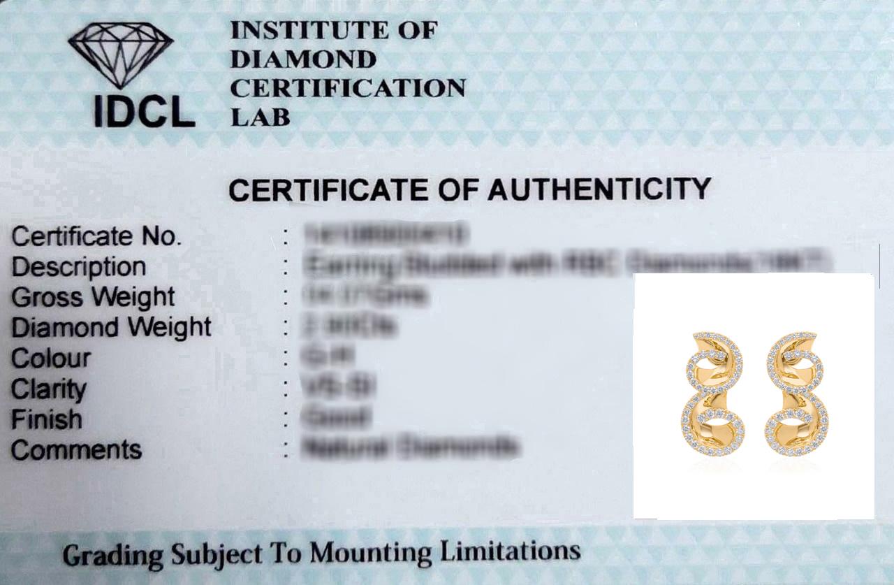 2.93 Carat SI/H Round Diamond Designer Earrings 18 Karat Yellow Gold Jewelry In New Condition For Sale In Diera, Dubai