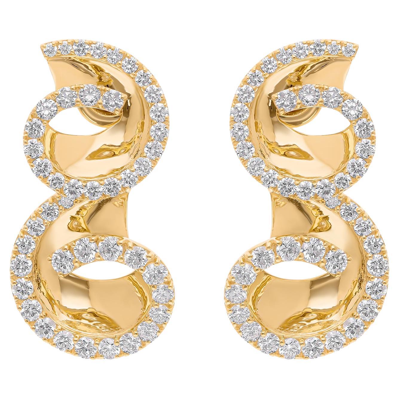 2.93 Carat SI/H Round Diamond Designer Earrings 18 Karat Yellow Gold Jewelry For Sale
