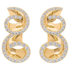 2.93 Carat SI/H Round Diamond Designer Earrings 18 Karat Yellow Gold Jewelry