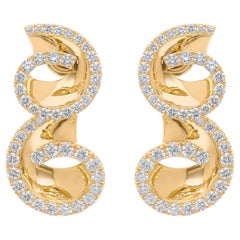 Boucles d'oreilles design en or jaune 18 carats avec diamants ronds de 2,93 carats SI/H