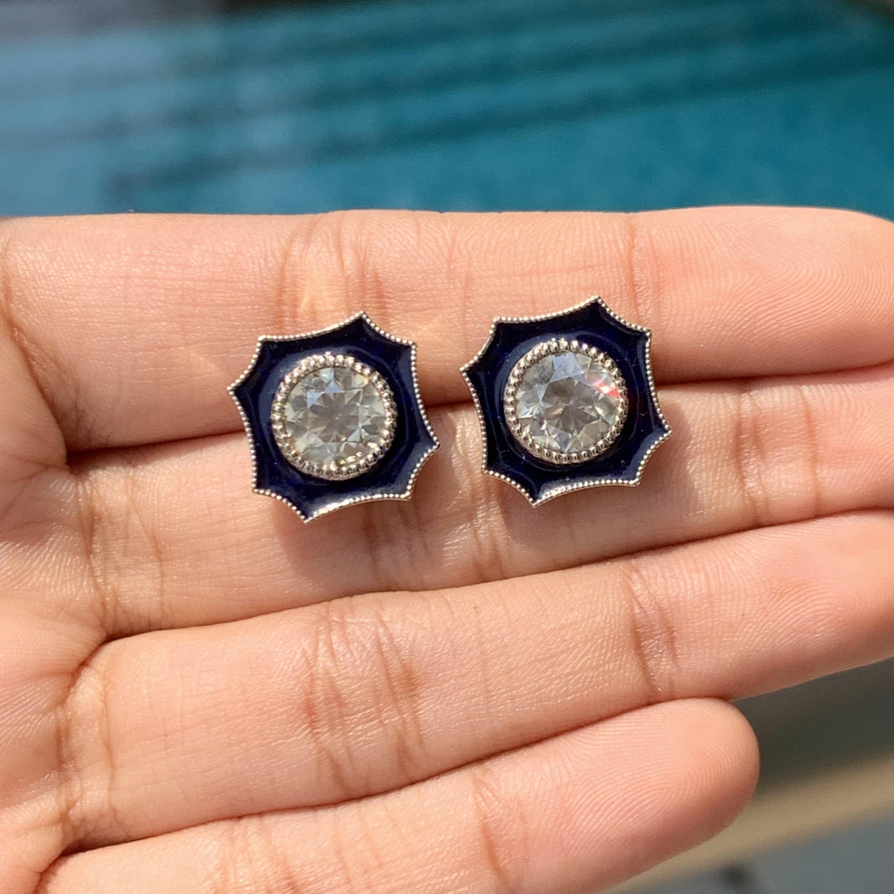 2.93 Carat Old Mine Cut Natural Diamond Earrings (14K Gold) For Sale 3