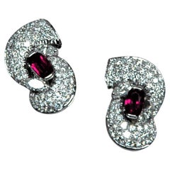 2.93 Carats Diamonds, 2.20 Carats Rubies White Gold Earrings