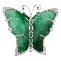 29.3 Carat Jade Butterfly Diamond Brooch