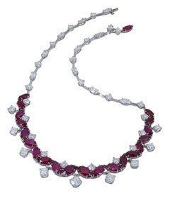 29.30 Carat Marquise Cut Ruby and Diamond Drop Necklace