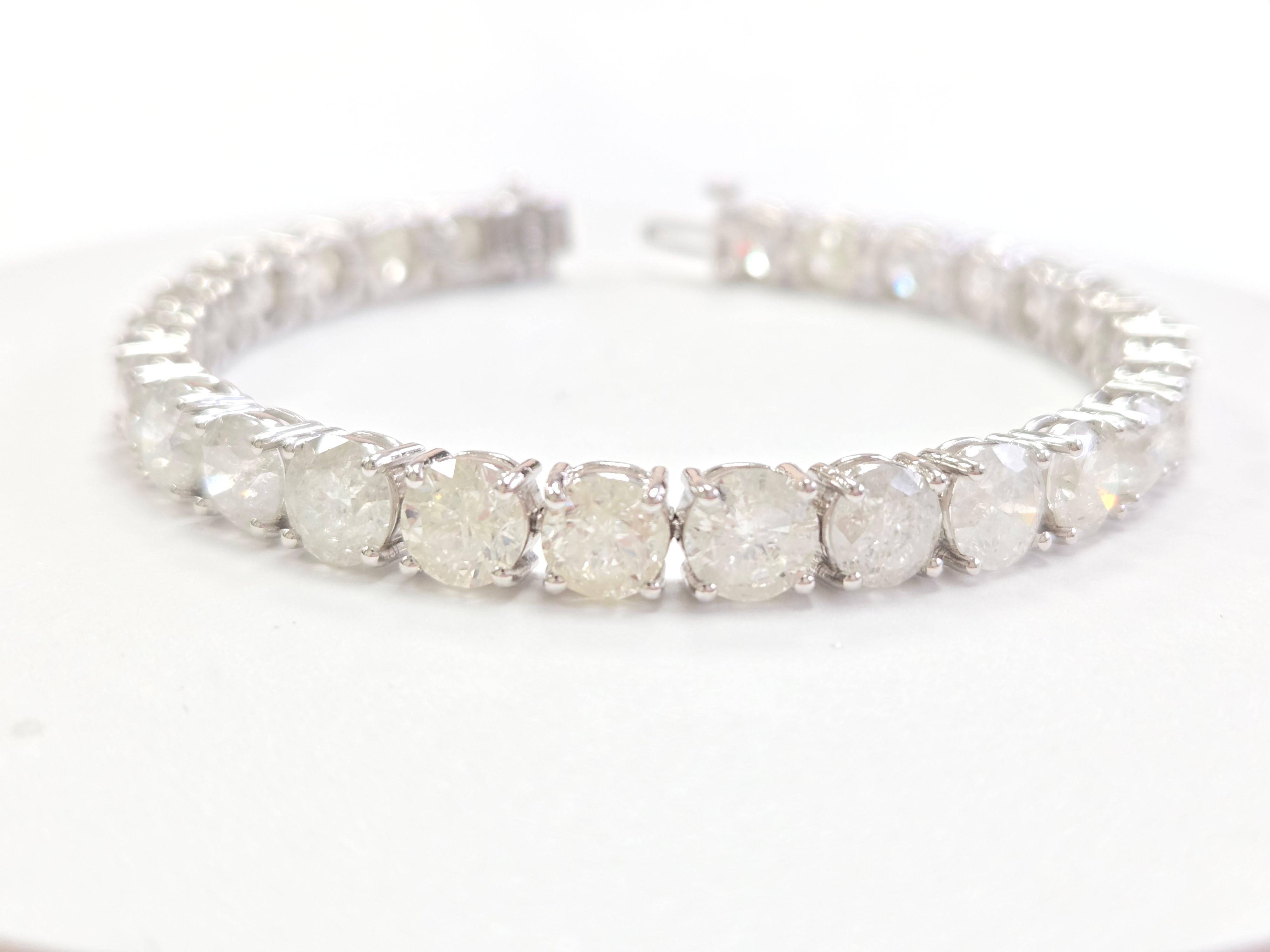 29.30 Karat natürliches Diamant-Tennisarmband aus 14 Karat Weißgold (Brillantschliff)
