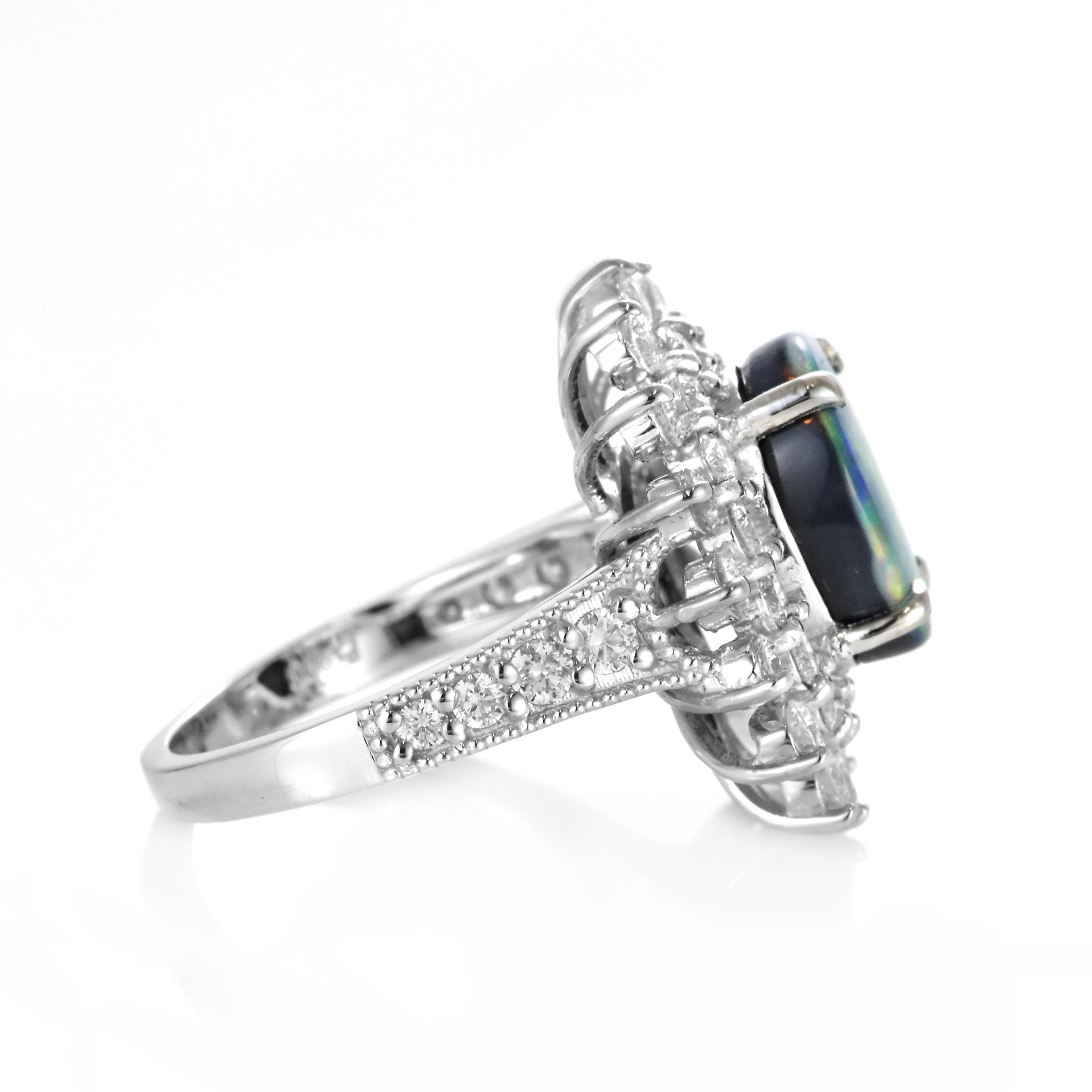 2.932 Carat Natural Australian Black Opal and Diamond Ring Made in Platinum For Sale 6