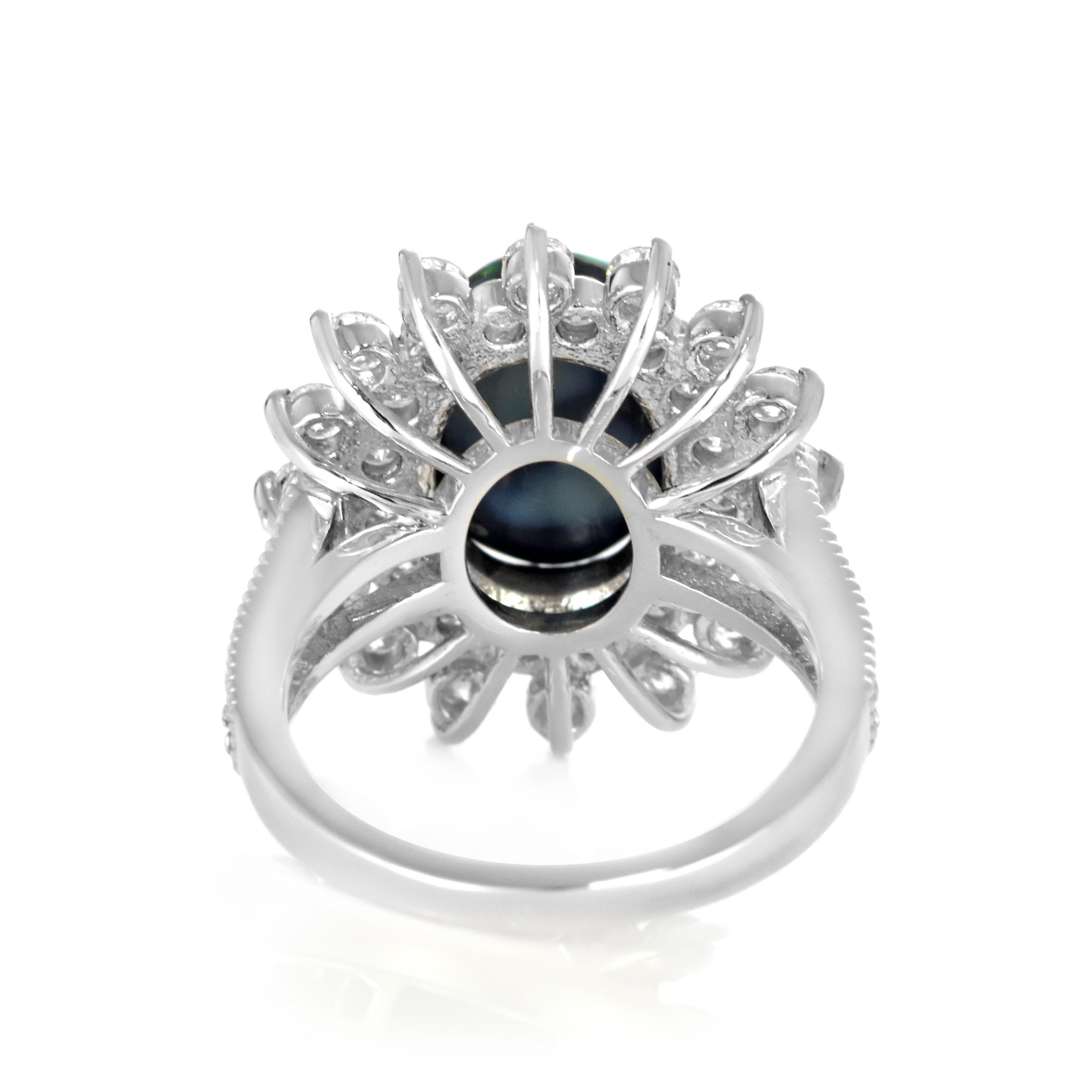2.932 Carat Natural Australian Black Opal and Diamond Ring Made in Platinum For Sale 7