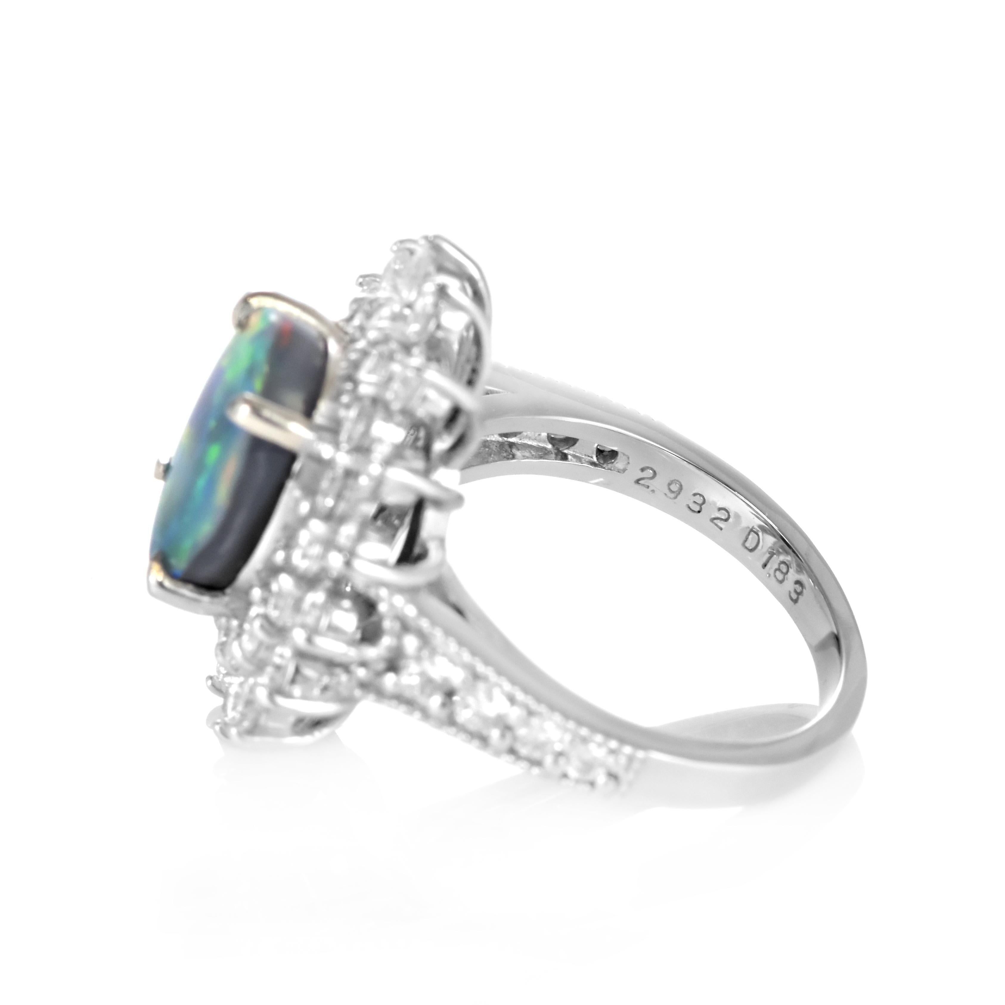 2.932 Carat Natural Australian Black Opal and Diamond Ring Made in Platinum For Sale 2