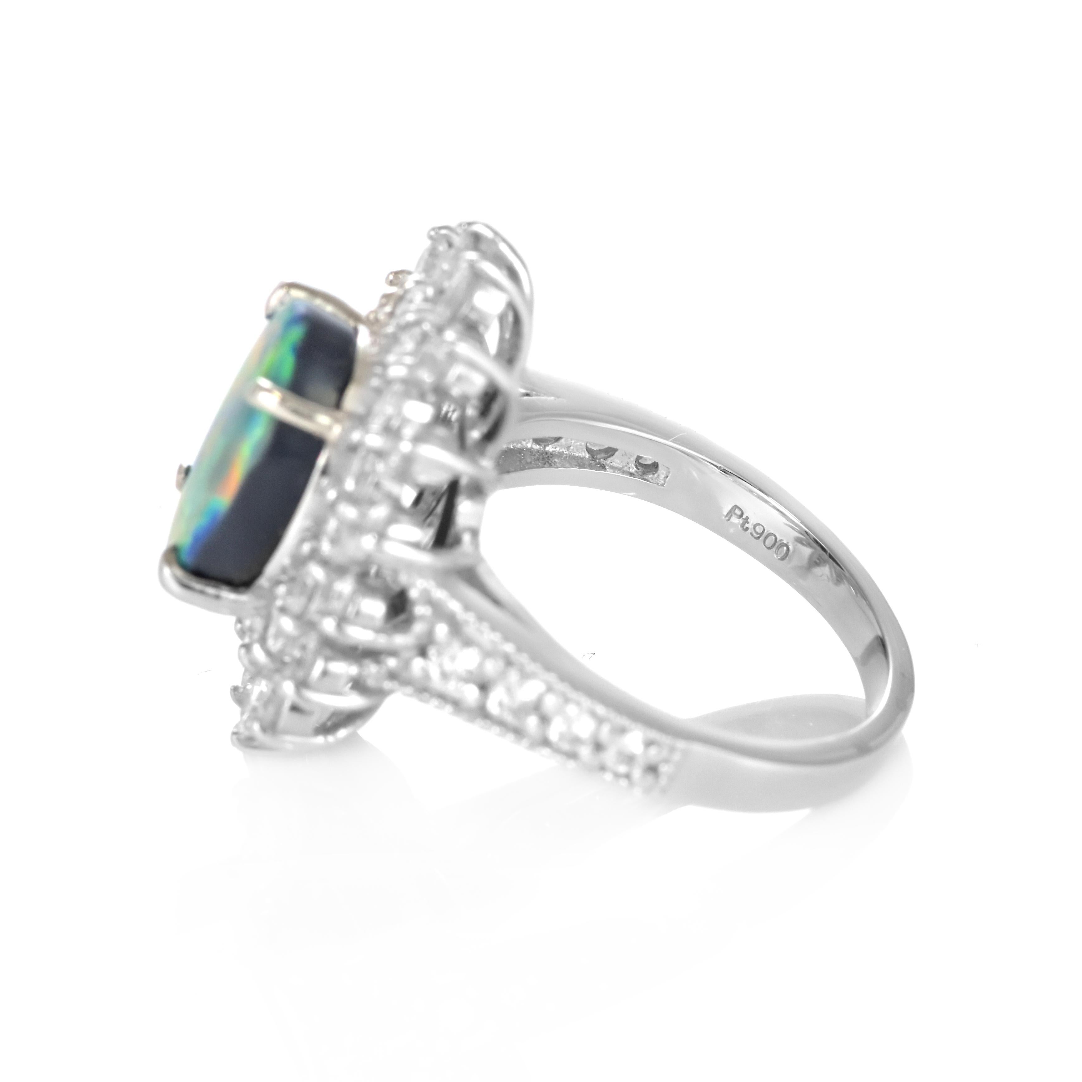 2.932 Carat Natural Australian Black Opal and Diamond Ring Made in Platinum For Sale 3