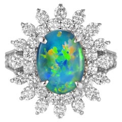 2.932 Carat Natural Australian Black Opal and Diamond Ring Made in Platinum