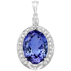 29.32 Carat Tanzanite and White Diamond 18 Karat White Gold Pendant