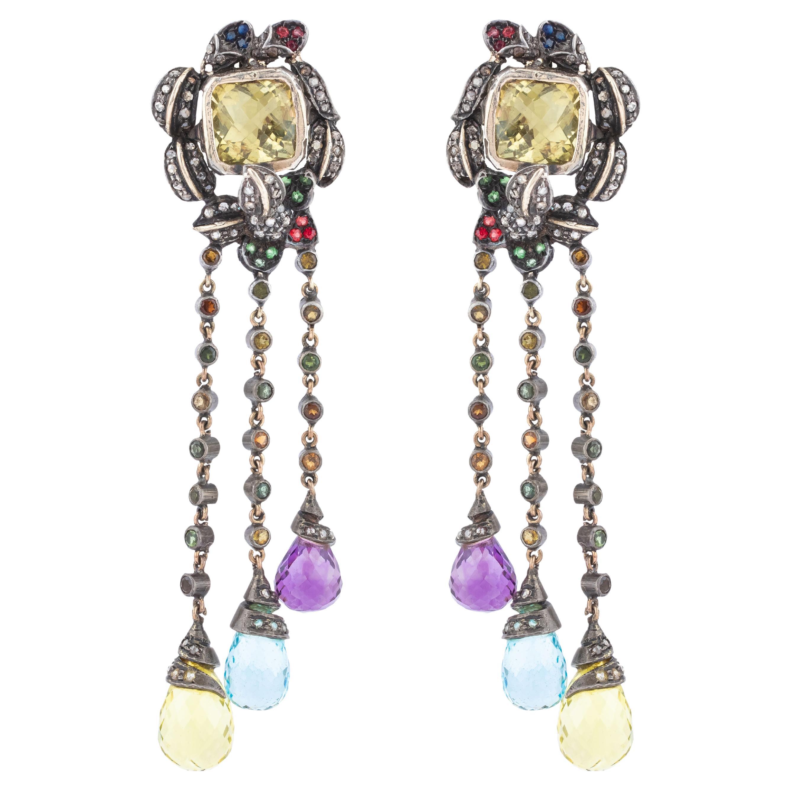29.34 Carat Diamond and Mix Stones Chandelier Earrings