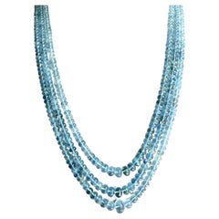 293.40 Carats Aquamarine Beads Plain 3 Strand Necklace good Quality Natural Gem
