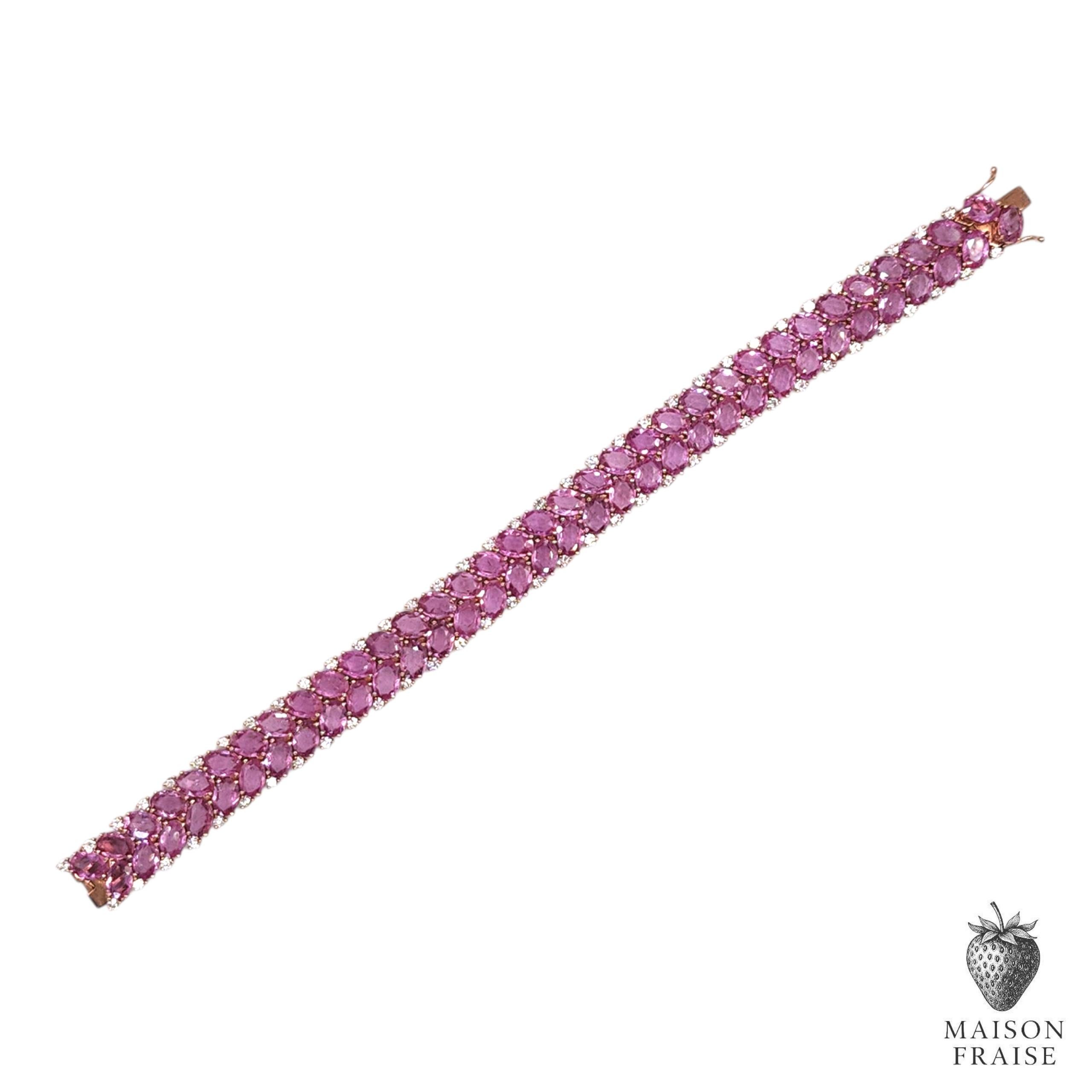 29.35ct Pink Sapphire Bracelet with Diamonds in 18K Rose Gold en venta 4
