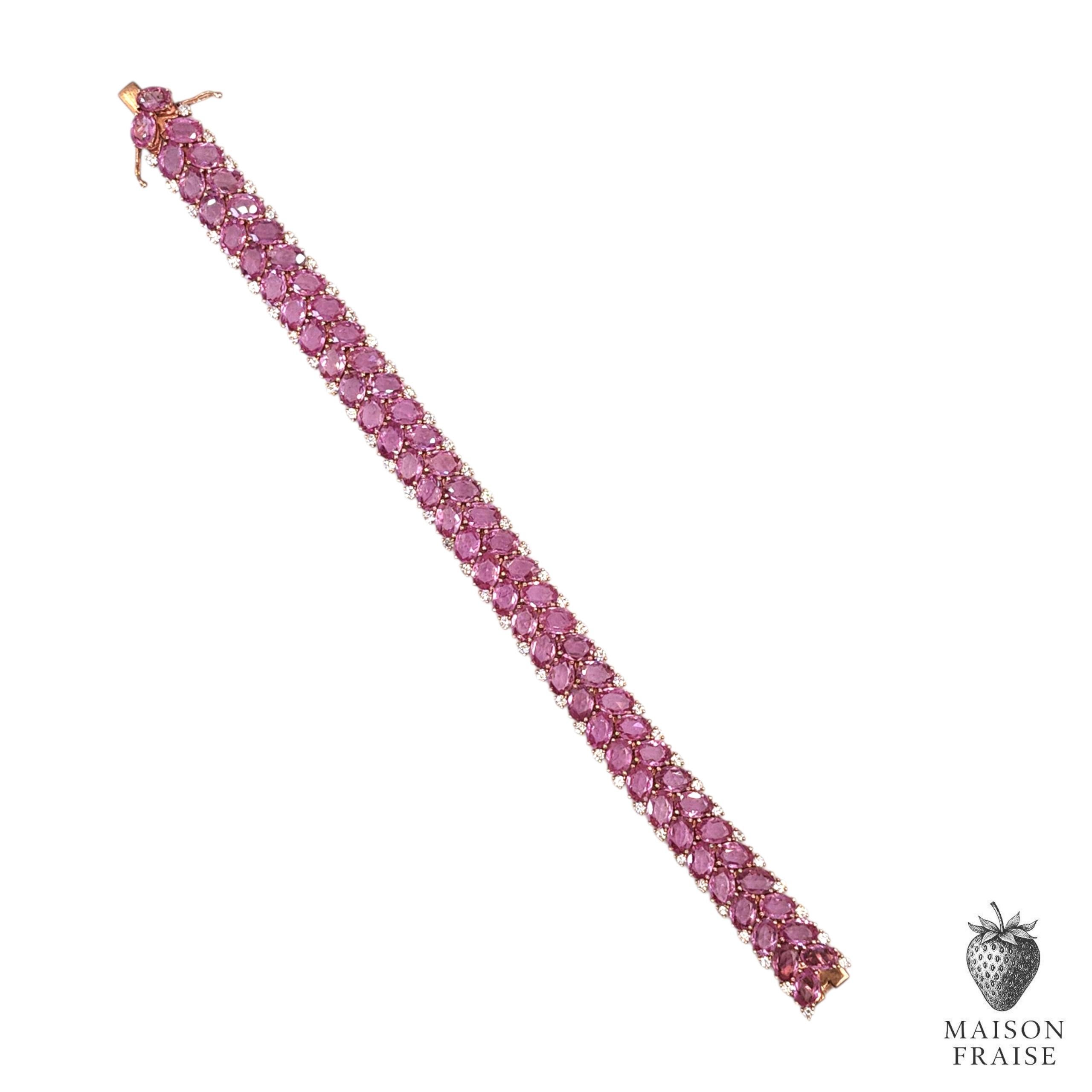 29.35ct Pink Sapphire Bracelet with Diamonds in 18K Rose Gold en venta 5