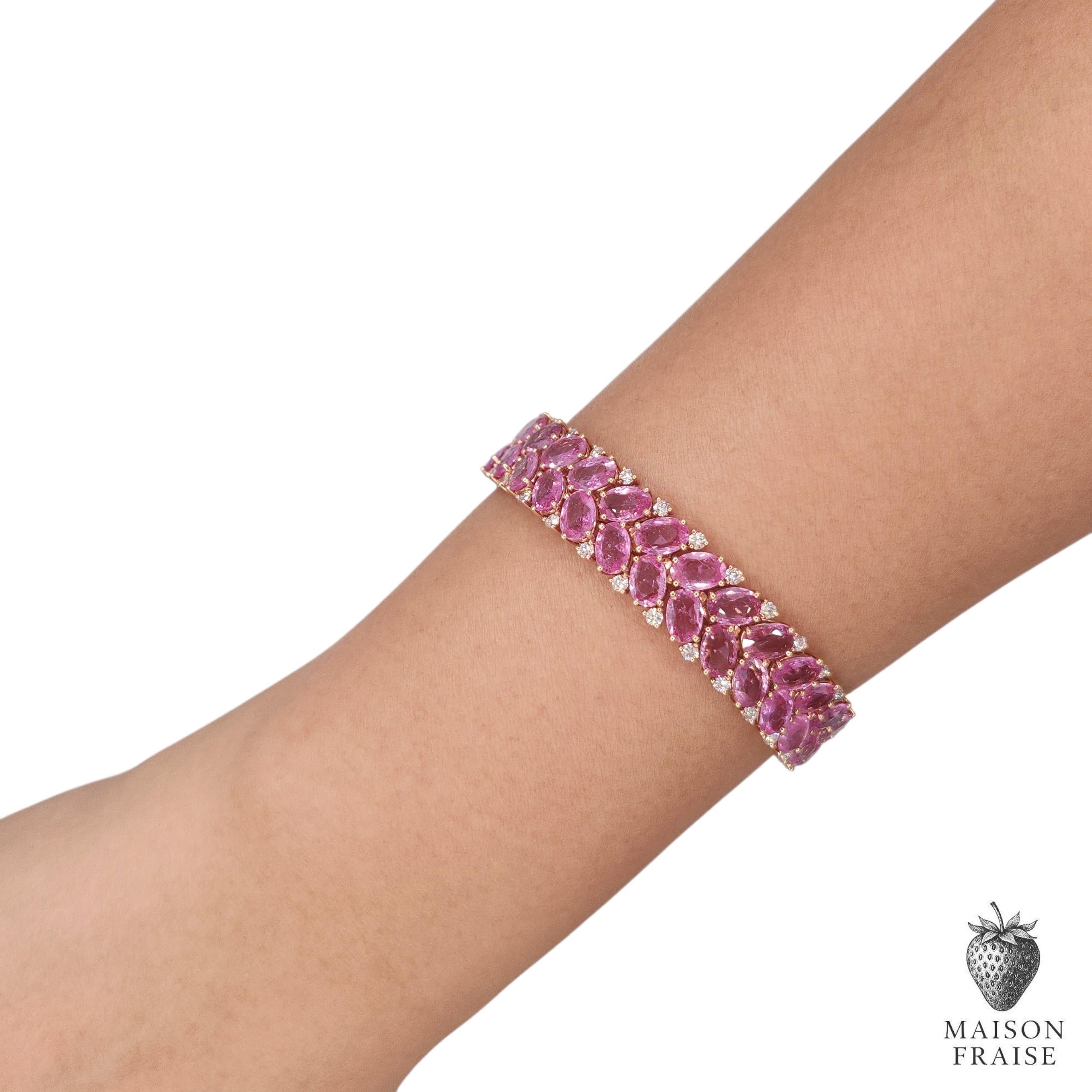 29.35ct Pink Sapphire Bracelet with Diamonds in 18K Rose Gold en venta 1