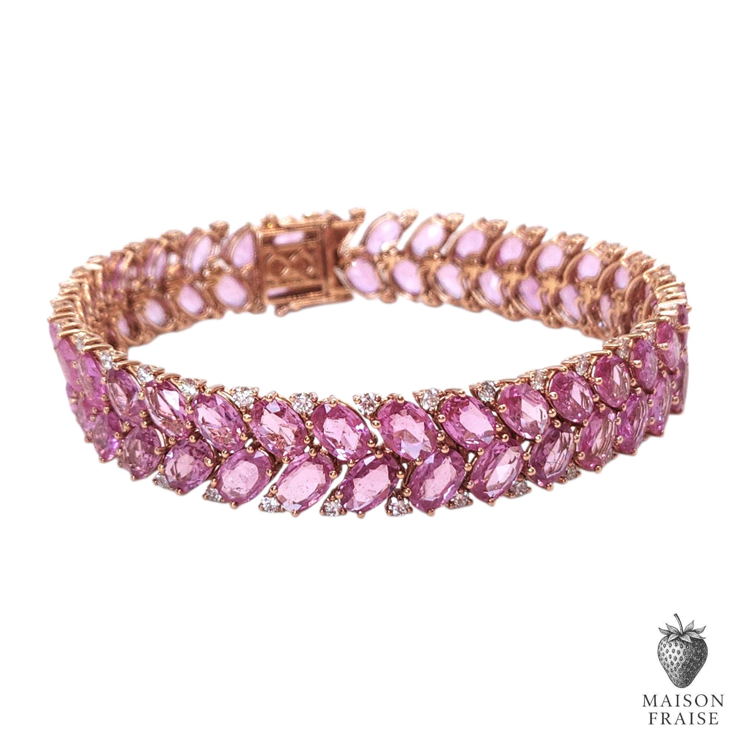 29.35ct Pink Sapphire Bracelet with Diamonds in 18K Rose Gold en venta 2