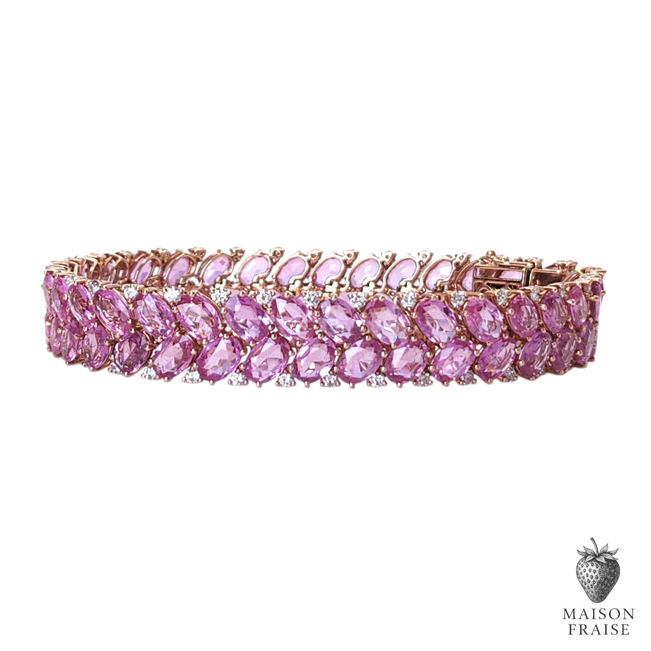 29.35ct Pink Sapphire Bracelet with Diamonds in 18K Rose Gold en venta 3