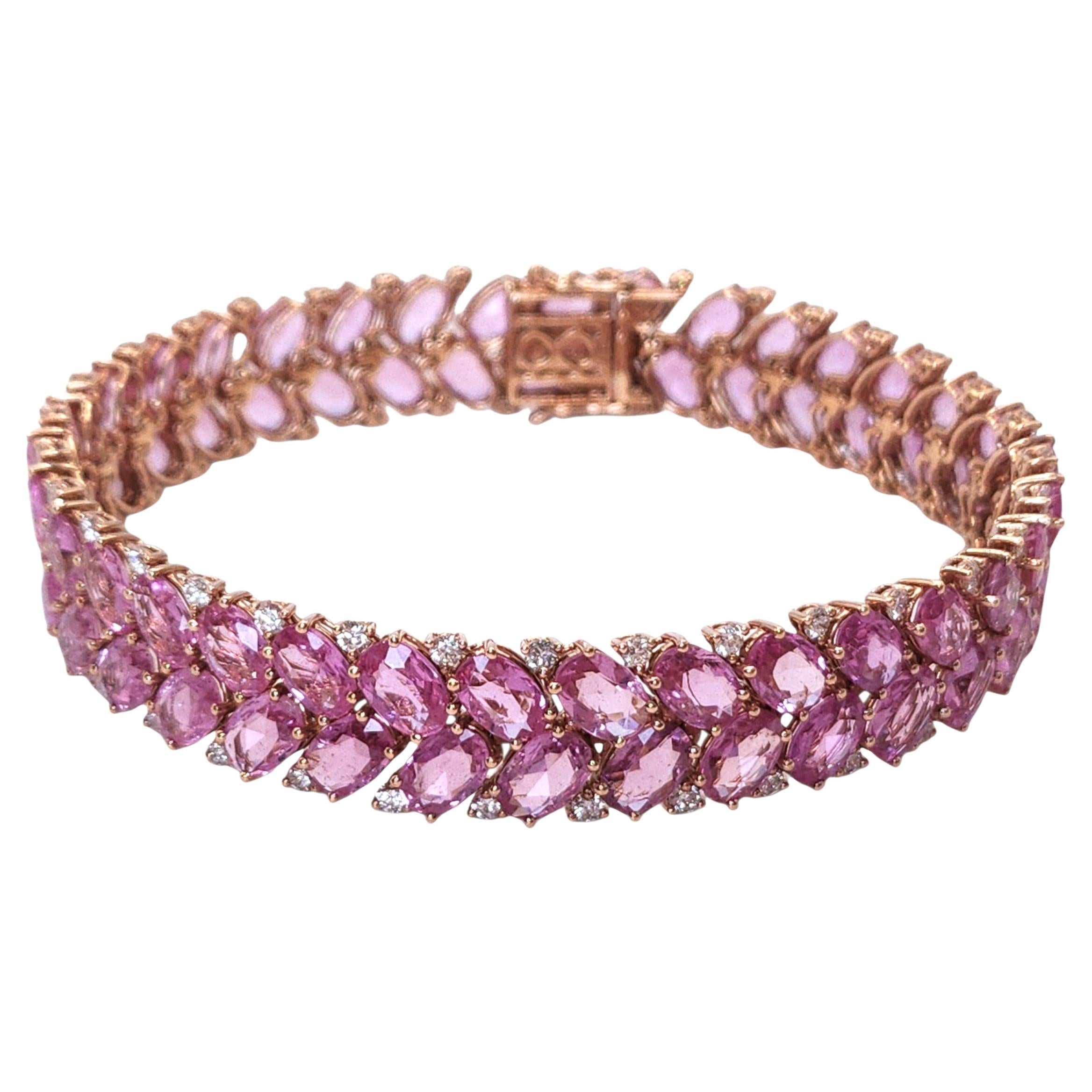 29.35ct Pink Sapphire Bracelet with Diamonds in 18K Rose Gold en venta