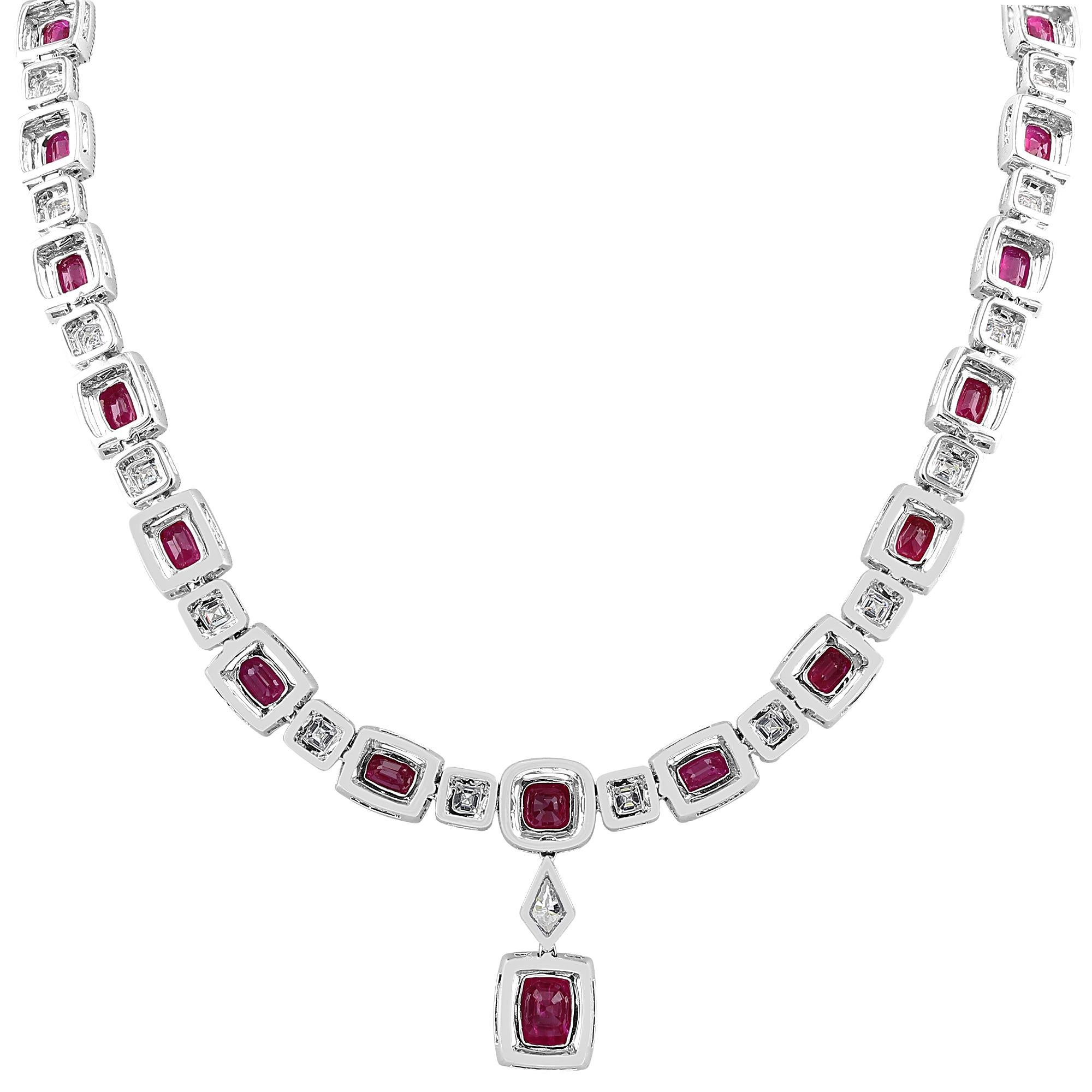Modern 29.36 Carat Ruby Necklace Set in 18 Karat For Sale