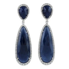 29.39 Carat Blue Sapphire Diamond 18 Karat Gold Earrings