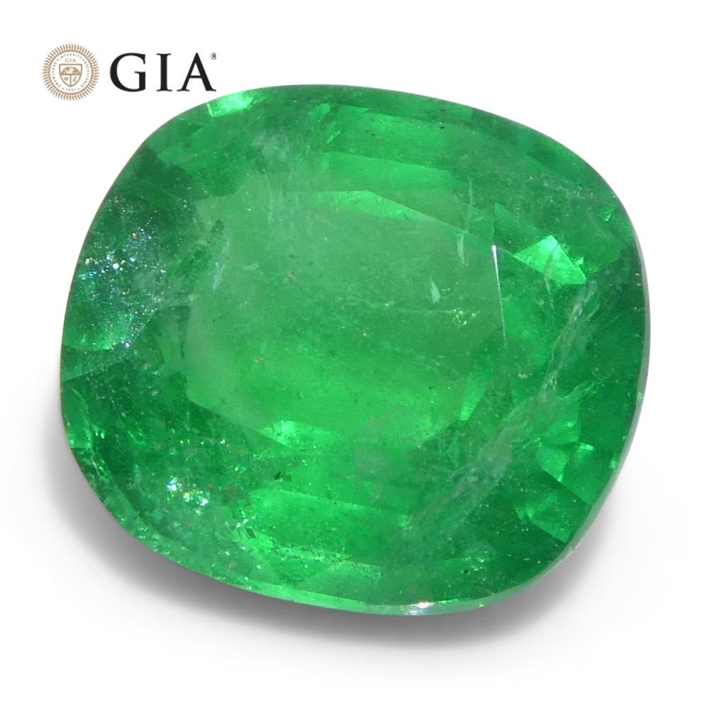 2.93ct Cushion Green Emerald GIA Certified Zambia (F2) For Sale 5