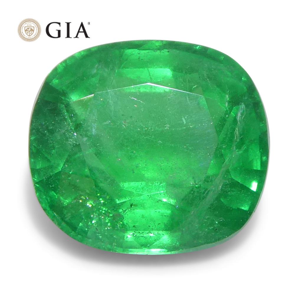 2.93ct Cushion Green Emerald GIA Certified Zambia (F2) For Sale 6