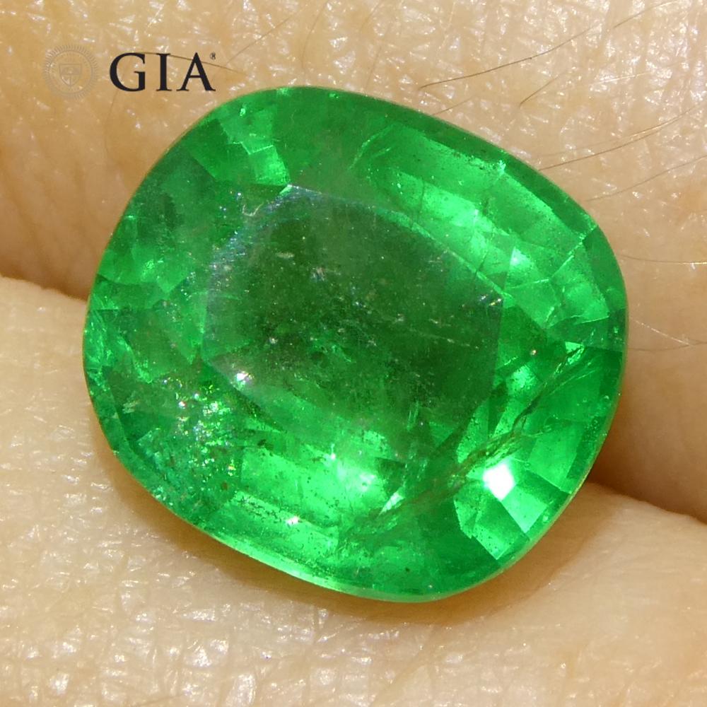 2.93ct Cushion Green Emerald GIA Certified Zambia (F2) For Sale 7