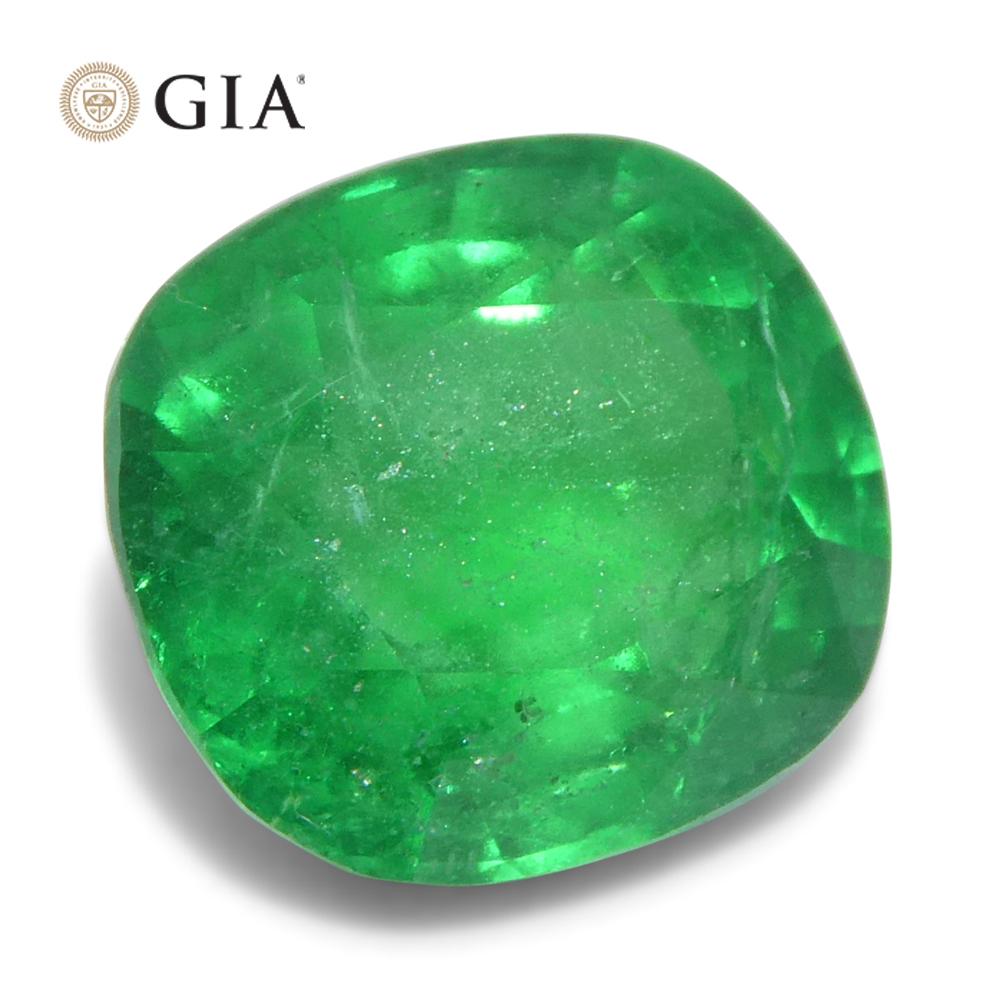 2.93ct Cushion Green Emerald GIA Certified Zambia (F2) For Sale 1
