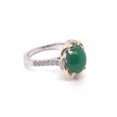 2.93ct Natural Jadeide Jade 14K White / Yellow Gold Ring