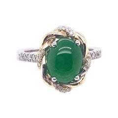 Anillo de oro blanco / amarillo de 14 quilates con jadeide natural de 2,93 quilates