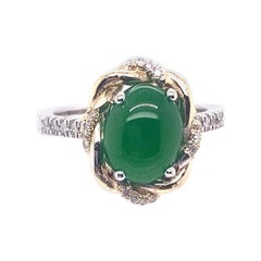 2.93ct Natural Jadeide Jade 14K White / Yellow Gold Ring