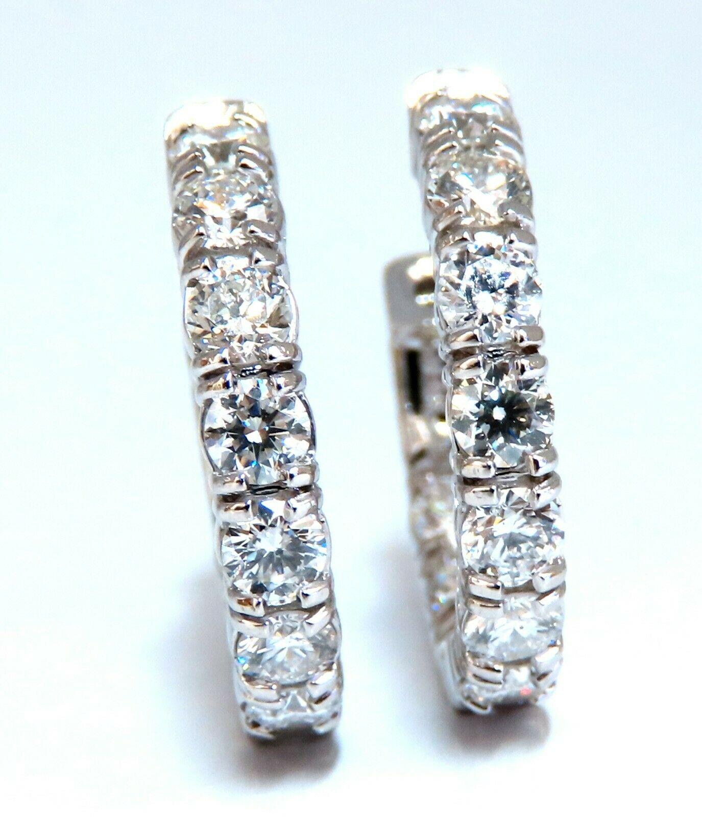 2.93ct Natural Round Diamond Elongated Hoop Earrings 14kt Share Prong In New Condition For Sale In New York, NY