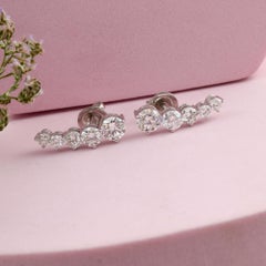 2.93Ct SI/HI Diamond 18k White Gold Ear Climber Stud Earrings All Tariffs Paid