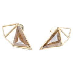 2.93ct Triangle-Shaped Diamond Bezel Set 14K Yellow Gold Unique Earrings