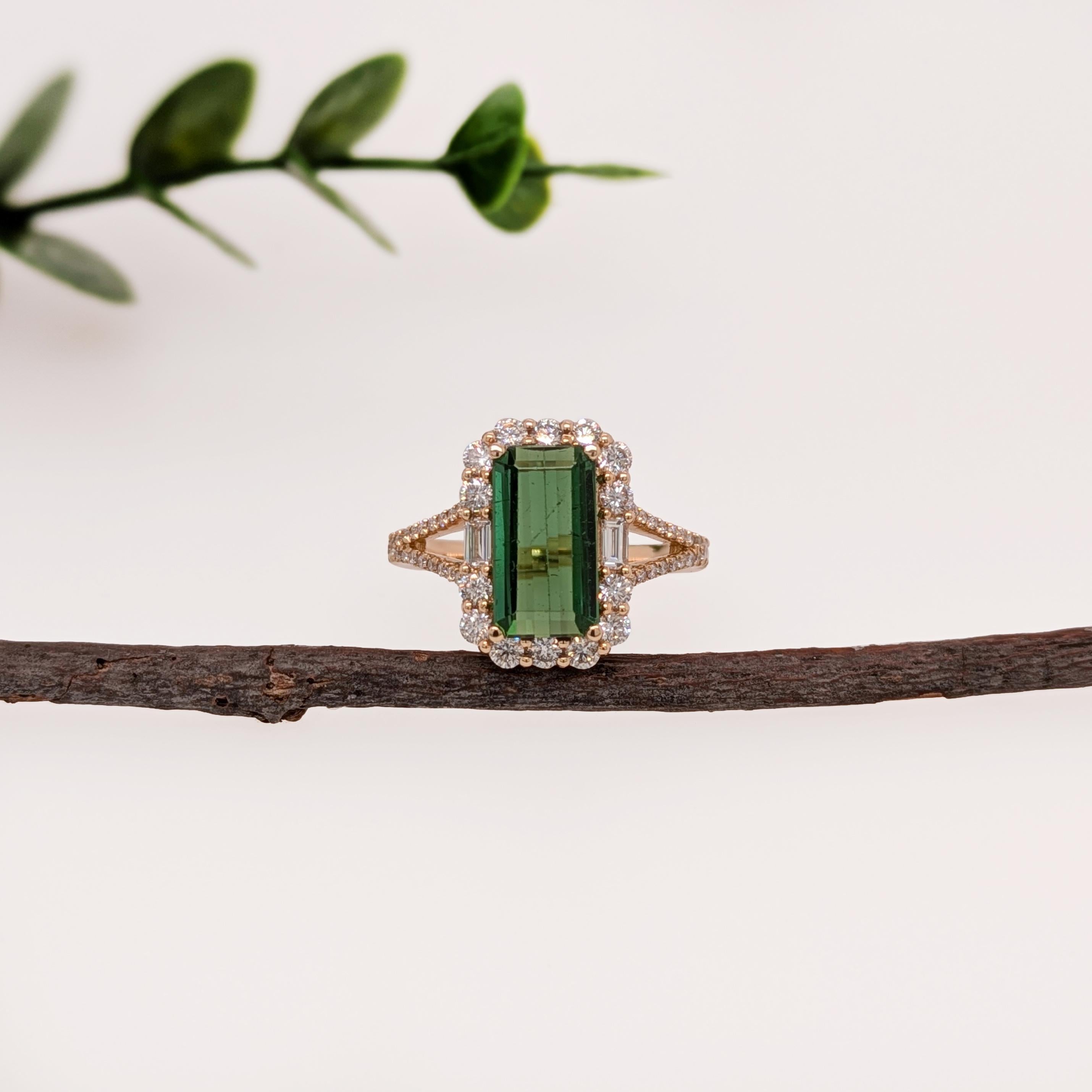 Contemporary 2.93cts Chrome Tourmaline Diamond Ring in 14K Gold  Emerald Cut 11x6mm For Sale