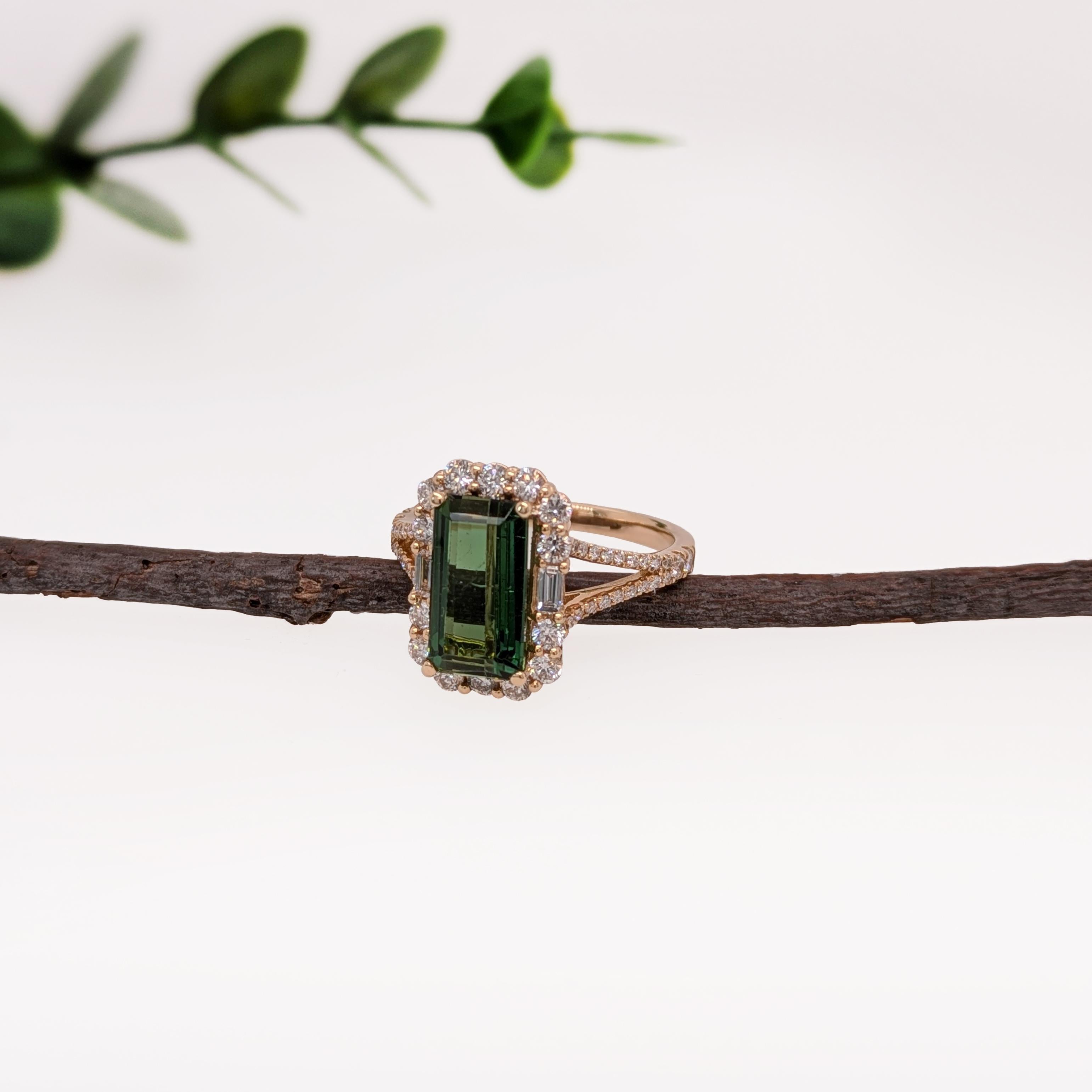 2.93cts Chrome Tourmaline Diamond Ring in 14K Gold  Emerald Cut 11x6mm In New Condition For Sale In Columbus, OH