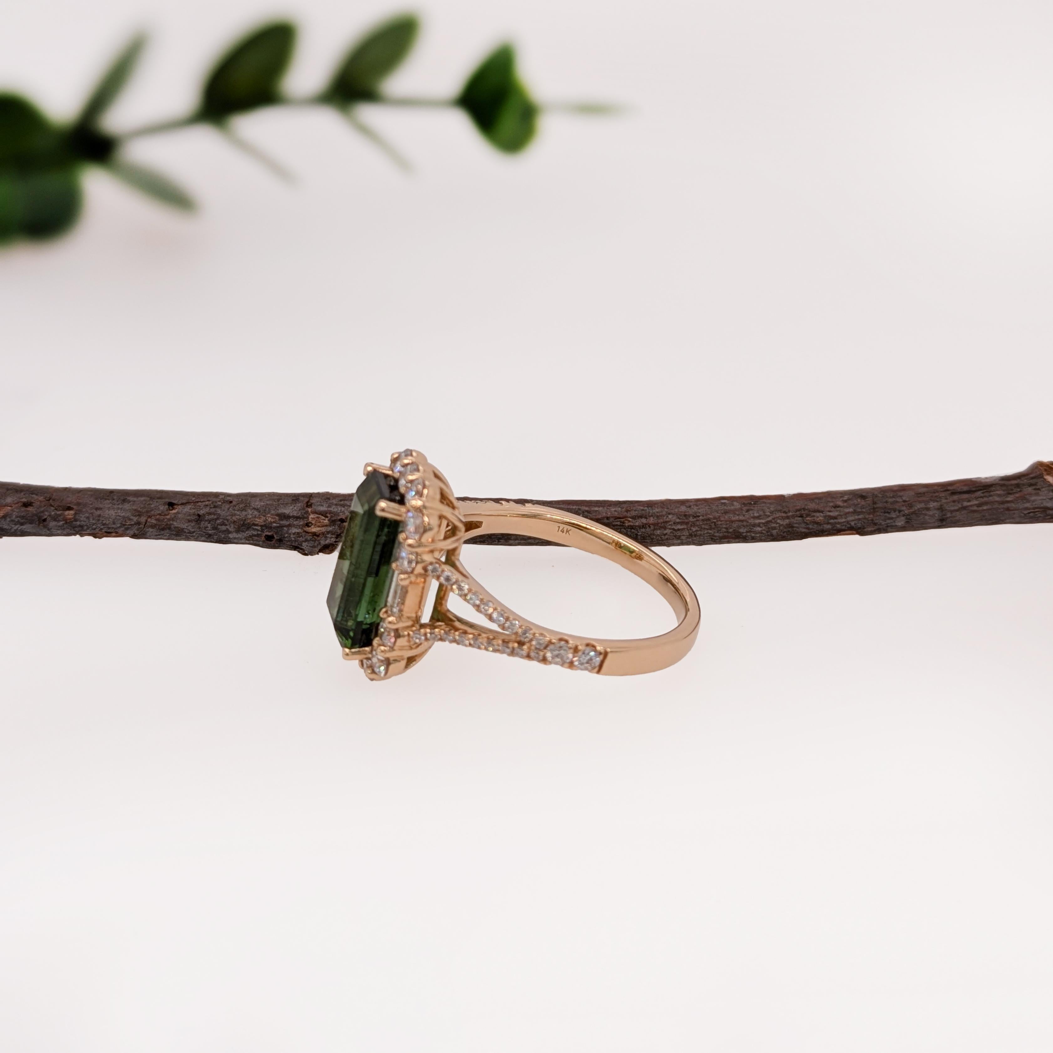 Women's 2.93cts Chrome Tourmaline Diamond Ring in 14K Gold  Emerald Cut 11x6mm For Sale