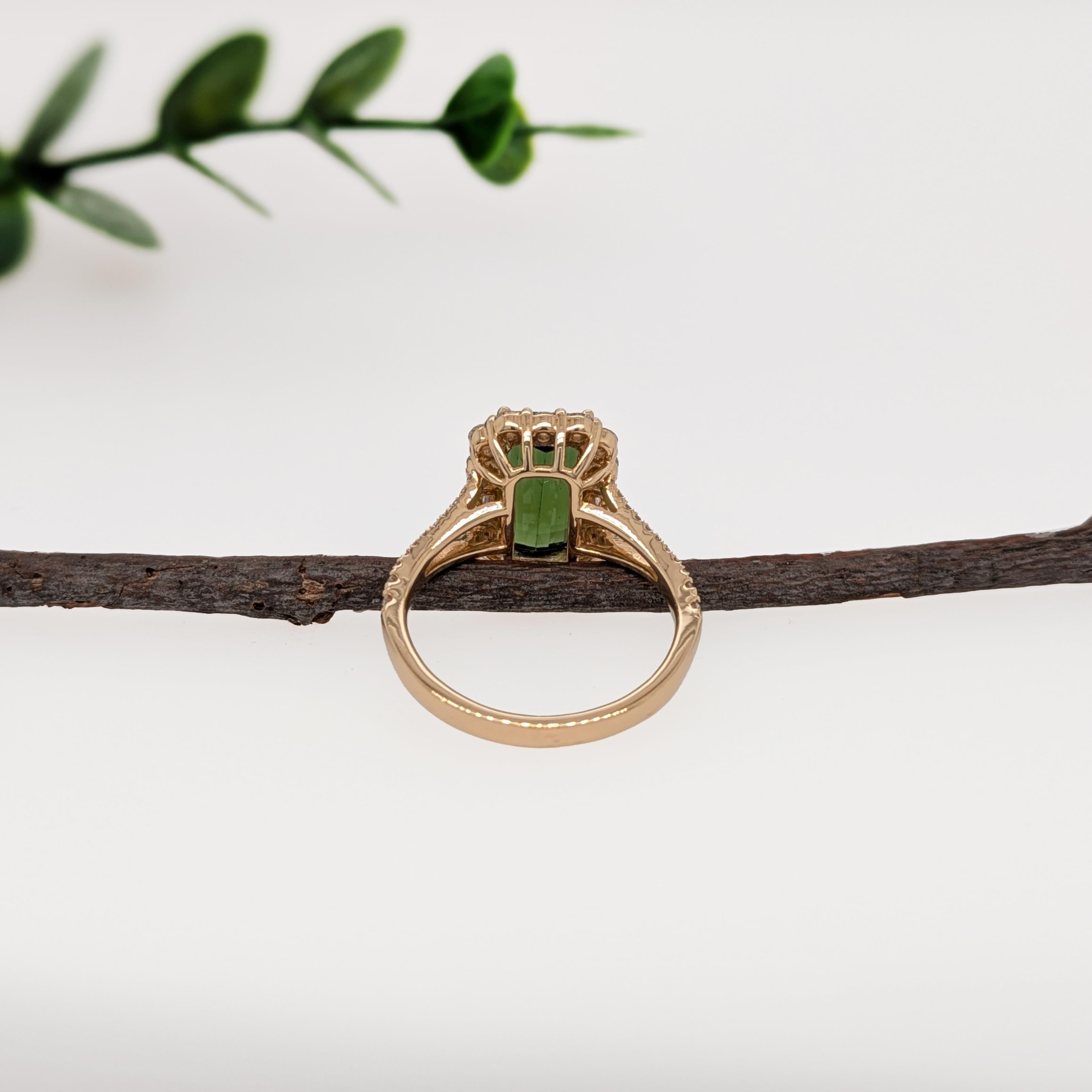 2.93cts Chrome Tourmaline Diamond Ring in 14K Gold  Emerald Cut 11x6mm For Sale 1