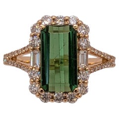 2.93cts Chrome Tourmaline Diamond Ring in 14K Gold  Emerald Cut 11x6mm