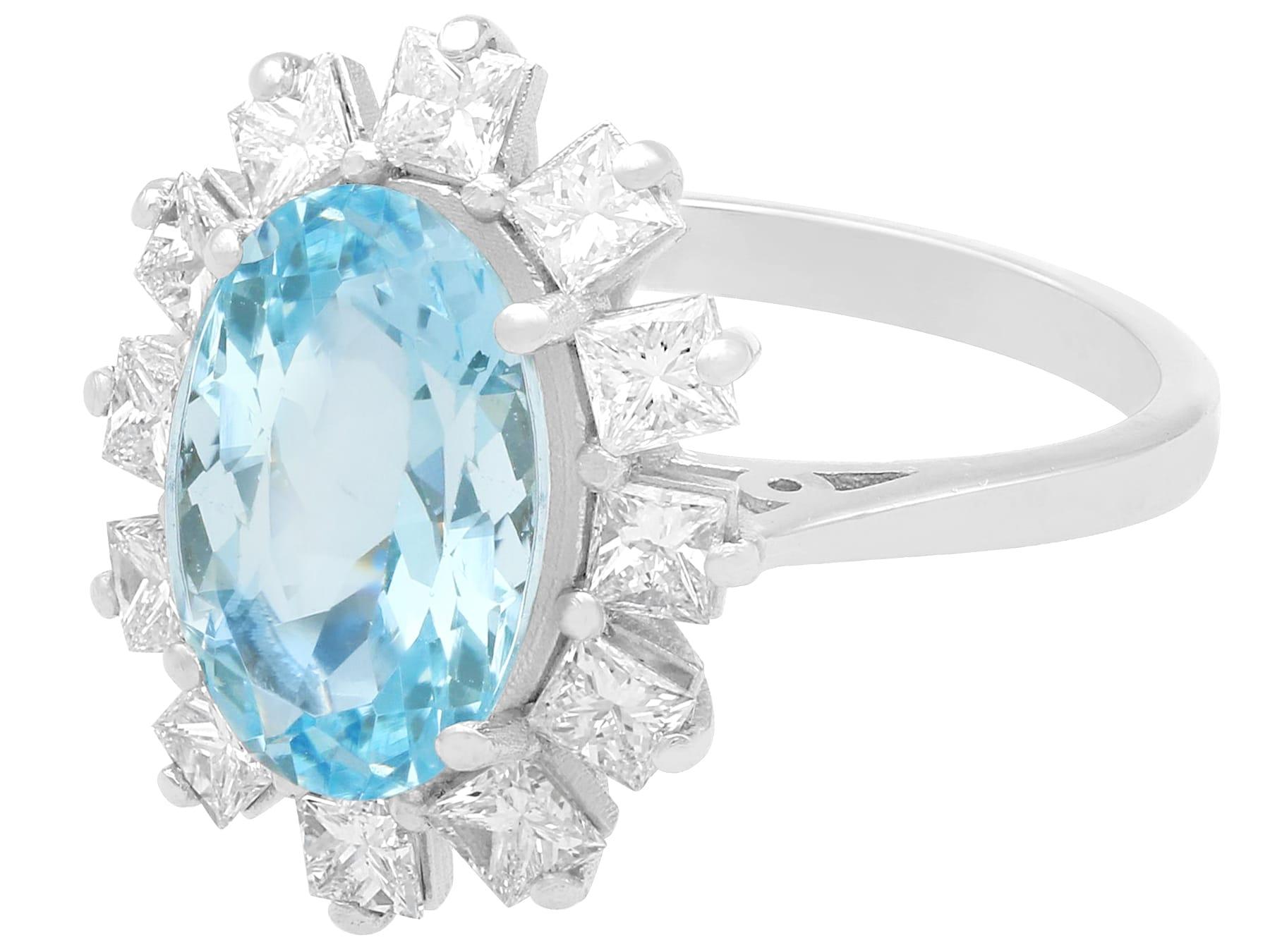 Oval Cut 2.94 Carat Aquamarine and 1.10 Carat Diamond Platinum Engagement Ring For Sale