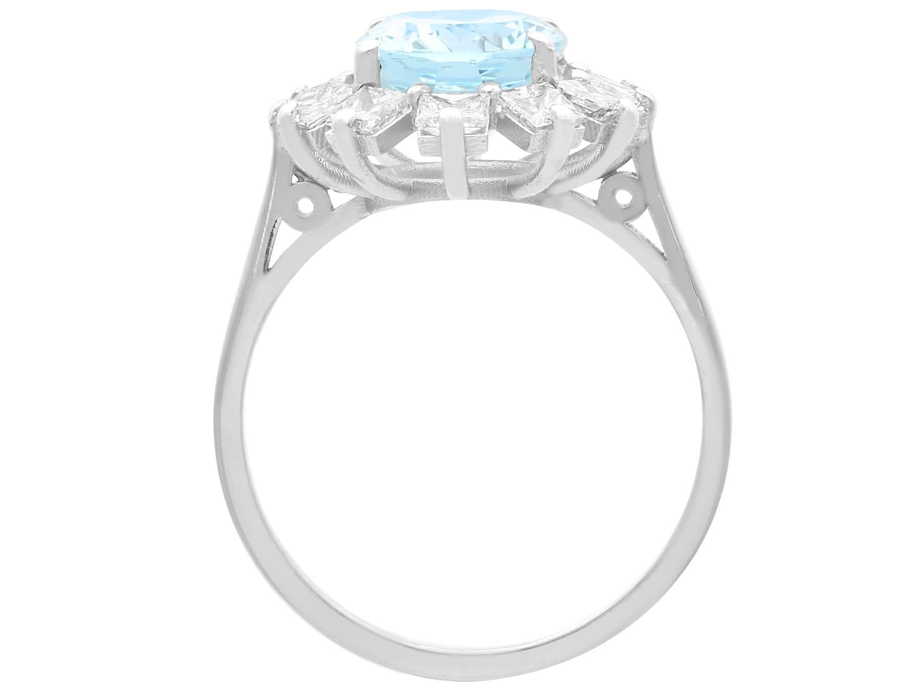 Women's or Men's 2.94 Carat Aquamarine and 1.10 Carat Diamond Platinum Engagement Ring For Sale